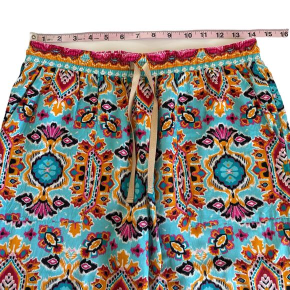 Hale Bob Silk Blend Pull On Style Pants Turquoise Multicolor Women’s Size Small - Picture 2 of 8